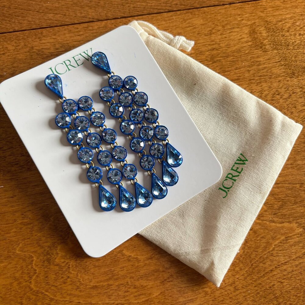 J. Crew blue gem waterfall earrings NWT